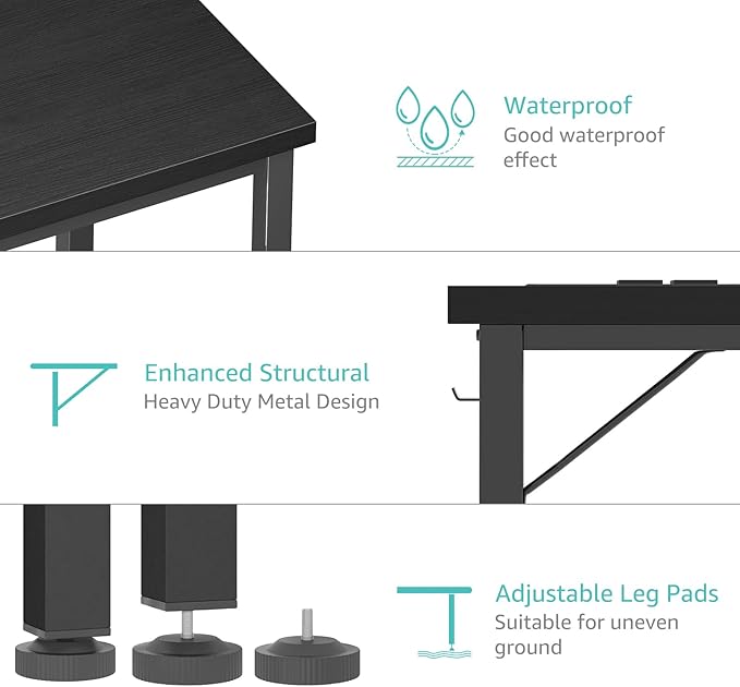 Lufeiya 39 inch Computer Desk with Power Outlet, 40 inch Teen Study Table Home Office Work Writing Desks with Charging Station Outlets Built in, Black
