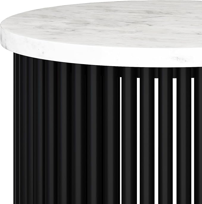 SIMPLIHOME Demy 18-inch Wide Metal Accent Table in White Marble/Black Metal, Round Side Table for Living Room, Bedroom, or Office, Industrial Style, Assembled