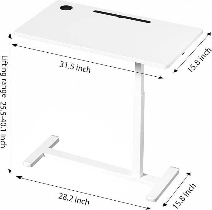 Home Office Desks Height Adjustable with 360° Moveable Hidden Wheels,Multifunctional Pneumatic Laptop Desk Suitable for Sofa、Bedside、Study and Work Use,White