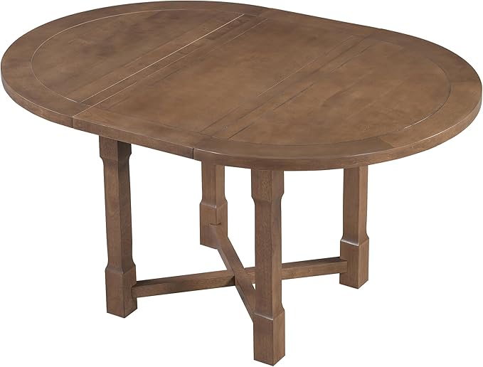 Merax 5-Piece Extendable Dining Table and 4 Upholstered Chairs, Round Oval Dining Table Set for 4, Wood MDF Kitchen Table Set with Removable Leaf for Dining Room, 42" to 58" (Brown)