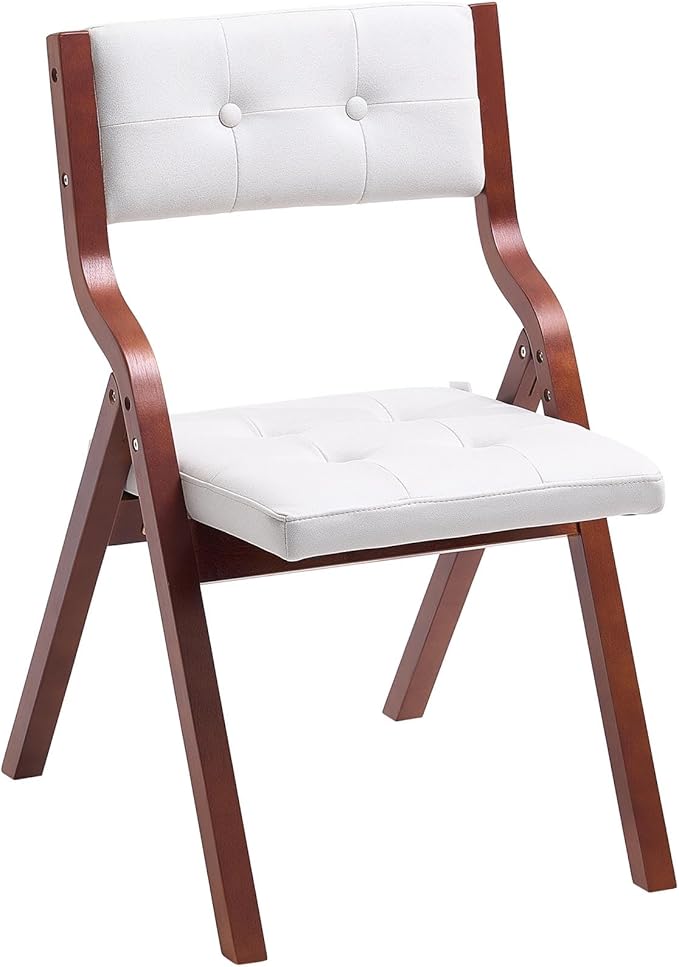 VEVOR Wooden Folding Chairs with Cushion, Set of 4, Portable Foldable Cushion Chair with Wooden Frame, Modern Padded Dining Chair for Kitchen, Office, Wedding, Party, Dining Room, Easy Assembly, White