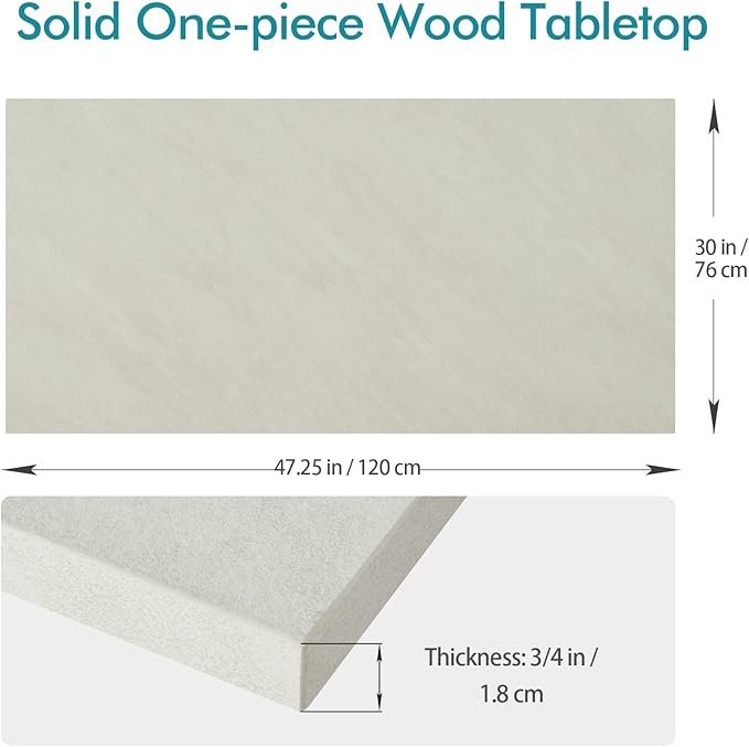 Kaboon Universal Tabletop 47.25"x30", Solid One-Piece Melamine Table Top, Double Desk L-Desk DIY, Home and Office,Sea Salt/White