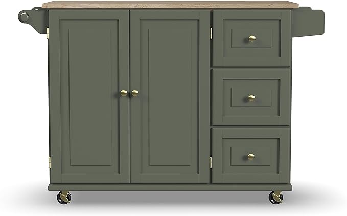 Homestyles Mobile Kitchen Island Cart with Wood Top and Dropleaf Breakfast Bar, 18" D x 53.5" W x 36" H, Green