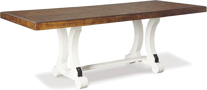 Signature Design by Ashley Valebeck Farmhouse Rectangular Extension Dining Table, Fits up to 8, White & Brown