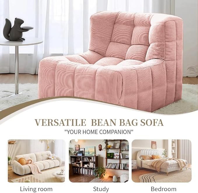 Bean Bag Chair - Memory Foam Bean Bag Chair for Adults, Comfy High-Resilience Single Sofa, Small Space Floor Chair, Chaise Lounge for Living Room, Bedroom (Pink, Square)