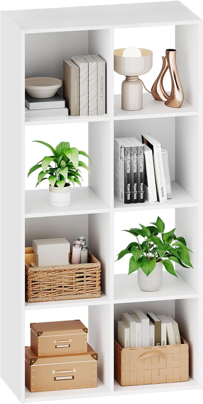 Sweetcrispy 8 Cube Storage Organizer - Open Cube Bookshelf with 4 Removable Back Panels, Display Storage Bookcase for Living Room, Bedroom, Entrance Hall, Home Office，47.7" L×11.6" W×24" H, Beige