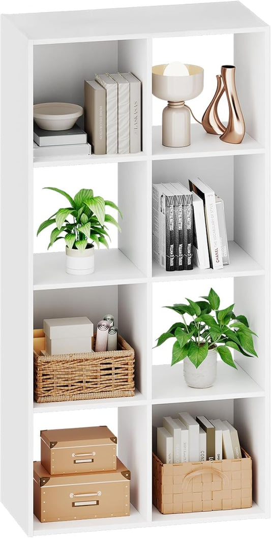 Sweetcrispy 8 Cube Storage Organizer - Open Cube Bookshelf with 4 Removable Back Panels, Display Storage Bookcase for Living Room, Bedroom, Entrance Hall, Home Office，47.7" L×11.6" W×24" H, Beige