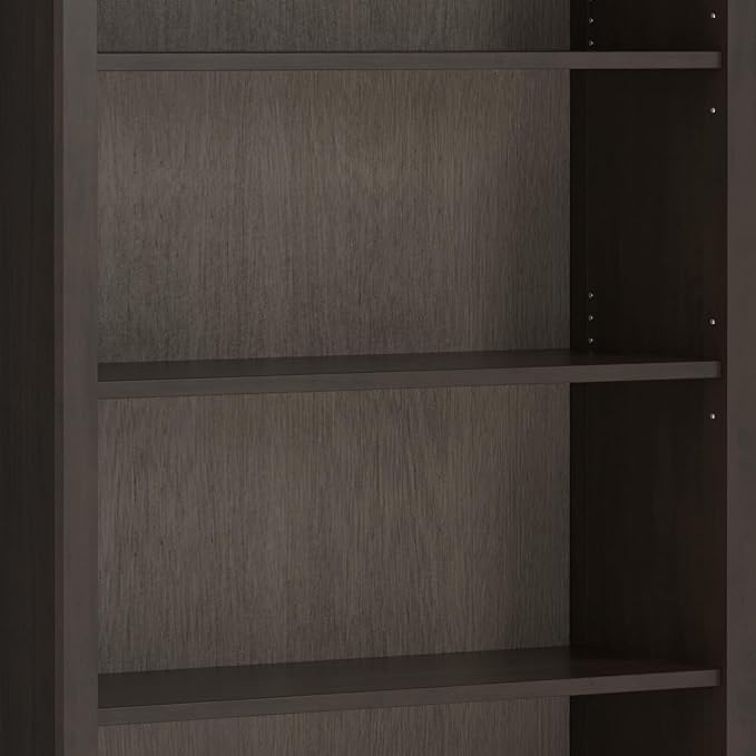 SIMPLIHOME Amherst Bookcase - 70 inch Tall 5-Shelf Solid Wood Bookshelf in Hickory Brown, Transitional Storage for Living Room, Study Room or Office with Adjustable Shelves and Tapered Legs
