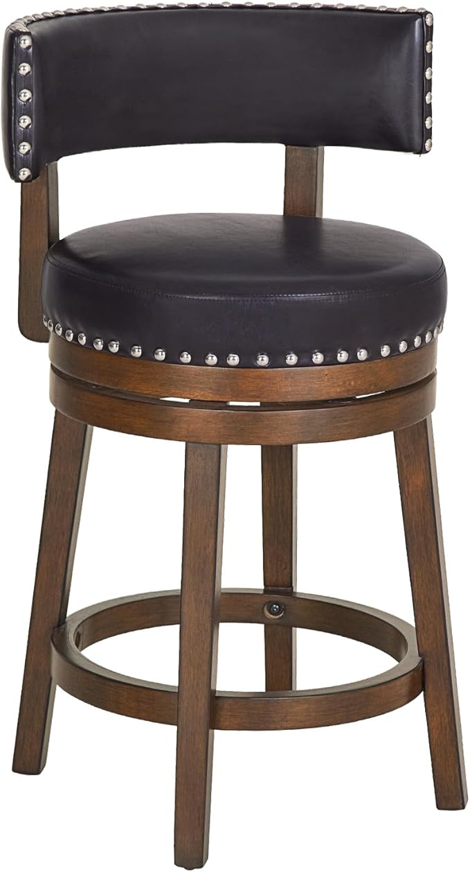 COLAMY Swivel Bar Stool, Modern Swivel Barstool with Back, Counter Height Bar Stools, 25 Inch Upholstered Wood Barstool for Kitchen Island Dining Room Bar, Dark Brown