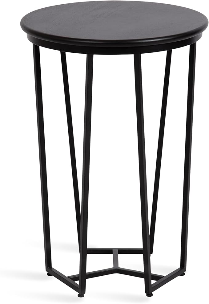 Kate and Laurel Solvay Round Metal and Wood Side Table; 16 x 16 x 24; Black; Modern Bedroom Nightstand Table with Solid Mango Wood Tabletop and Iron Base