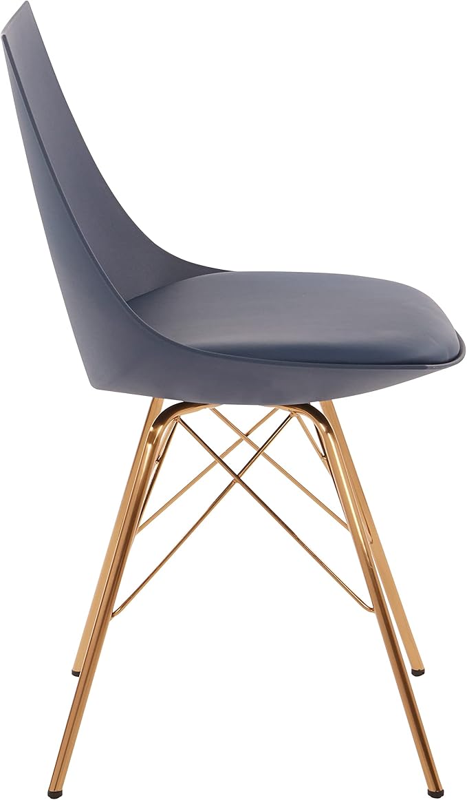 OSP Home Furnishings Oakley Mid-Century Modern Bucket Dining Chair with Faux Leather Padded Seat, Navy Blue