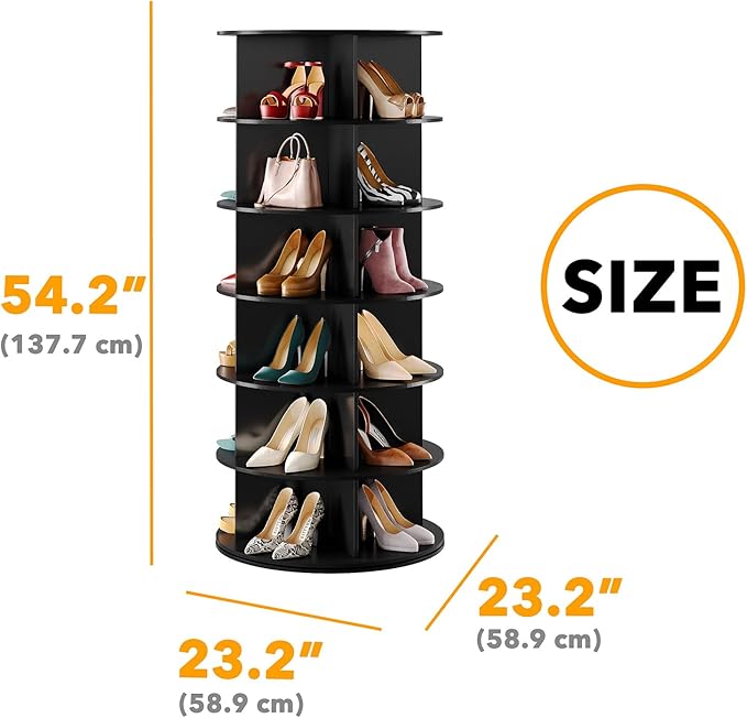 SpaceAid Black 6-Tier Spinning Rotating Shoe Rack Organizer, Shoe Display Tower Lazy Susan, Revolving Shoes Rack StorageOrganization, 360 Vertical Bags Holder Rotate Organizer