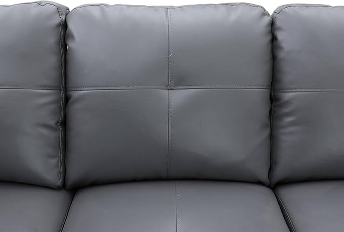 NicBex Sectional Couch 3 Pieces Sofa Set with Left Chaise Faux Leather L Shaped Cloud Couch for Living Room Furniture Sets with Storage Ottoman, Modular Sofa for Living Room & Apartment, Gray