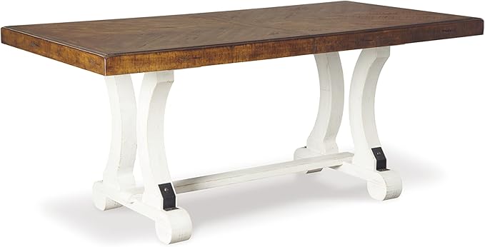 Signature Design by Ashley Valebeck Farmhouse Rectangular Extension Dining Table, Fits up to 8, White & Brown
