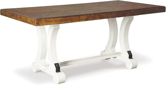 Signature Design by Ashley Valebeck Farmhouse Rectangular Extension Dining Table, Fits up to 8, White & Brown