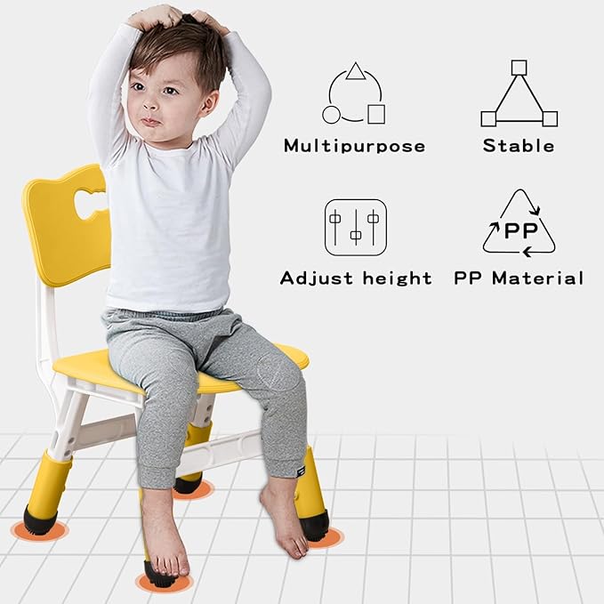 Adjustable Kid Chairs Indoor 3 Level Adjustable Suitable for Children Age 2-6. Maximum load-bearing 220LBS Suitable for Family Classroom and Nursery Child Seat Set (2-Pack) (Yellow(2 Chair))