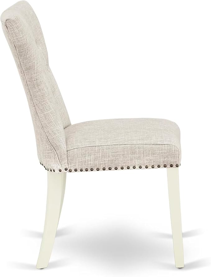East West Furniture V097GA235-7 7 Piece Kitchen Table & Chairs Set Consist of a Rectangle Dining Room Table with V-Legs and 6 Doeskin Linen Fabric Parson Chairs, 40x72 Inch, Multi-Color