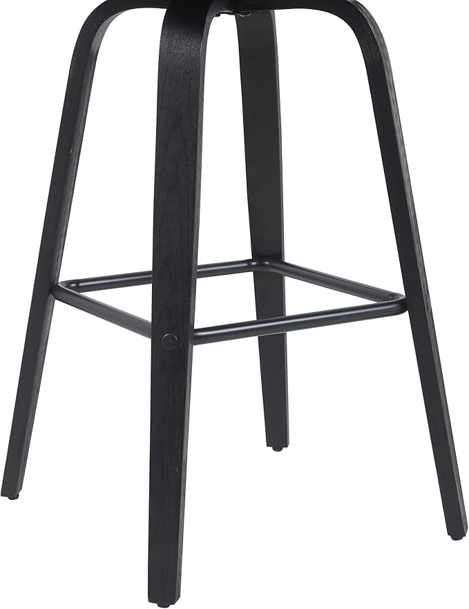 Vienna Modern Swivel Bar Height Stool with Black Faux Leather Seat and Black Brushed Wood Frame Set of 3