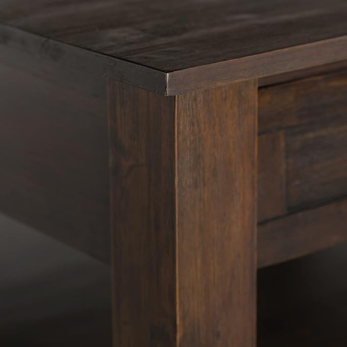 SIMPLIHOME Monroe Square Coffee Table - 38 inch Wide Solid Acacia Wood Living Room Table in Distressed Charcoal Brown, Rustic Cocktail Table for Family Room or Lounge with 2 Drawers and Open Shelf