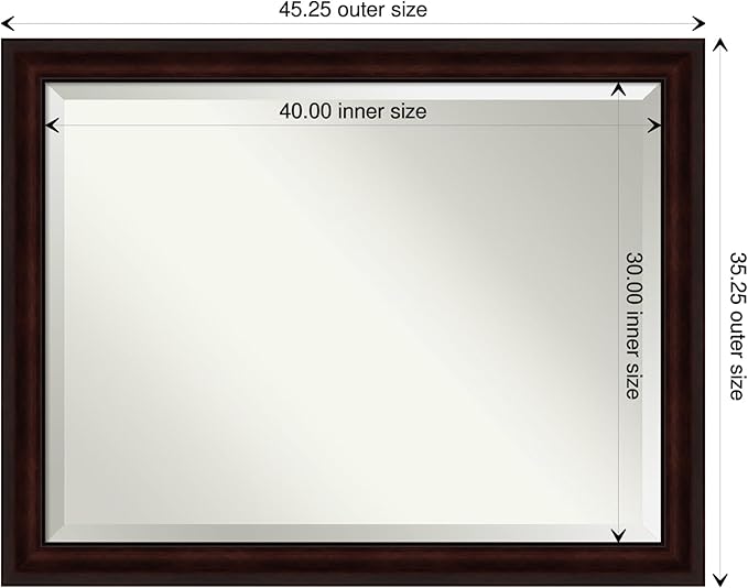 Amanti Art Brown Bathroom Mirror for Over Sink, 35x45 Coffee Bean Brown Rectangle Vanity Mirror, X-Large Casual Frame, Hangs Horizonally and Vertically, Bathroom Wall Decor, Beveled Edge from WI, USA