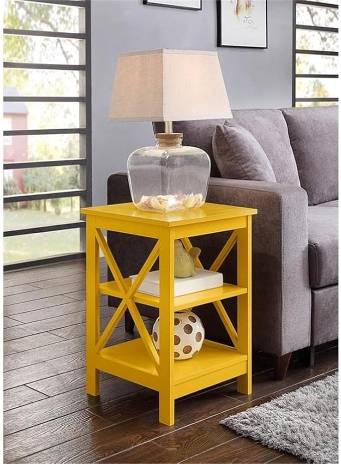 Convenience Concepts Oxford End Table 15.75" - Modern Living Room Table with Storage Shelves, Transitional Nightstand Side Table for Home Decor and Display, Yellow