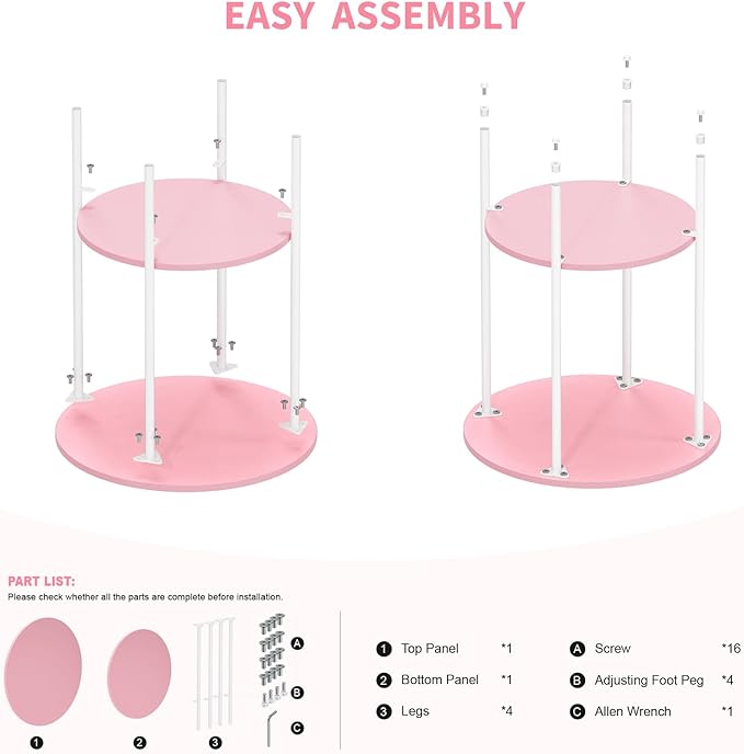 Side Table,Round End Table with 2 Storage Shelves| Compact Side Tables for Living Room, Couch, Office & Bedroom | Narrow Accent Table as Space-Saving Small Bedside Table 18x18x22in (Pink)