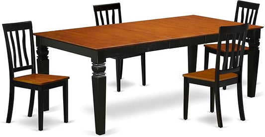 East West Furniture LGAN5-BCH-W 5 Piece Dining Room Table Set Includes a Rectangle Wooden Table with Butterfly Leaf and 4 Kitchen Dining Chairs, 42x84 Inch, Black & Cherry