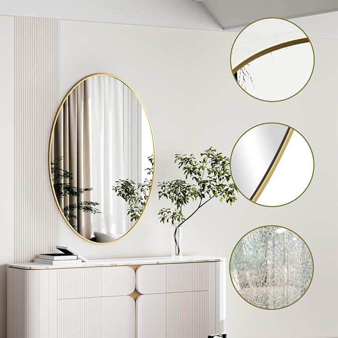 Koonmi Gold Oval Bathroom Mirror, 26"x38" Bathroom Vanity Mirror, Oval Mirror for Bedroom Living Room Entryway, Hangs Horizontal or Vertical