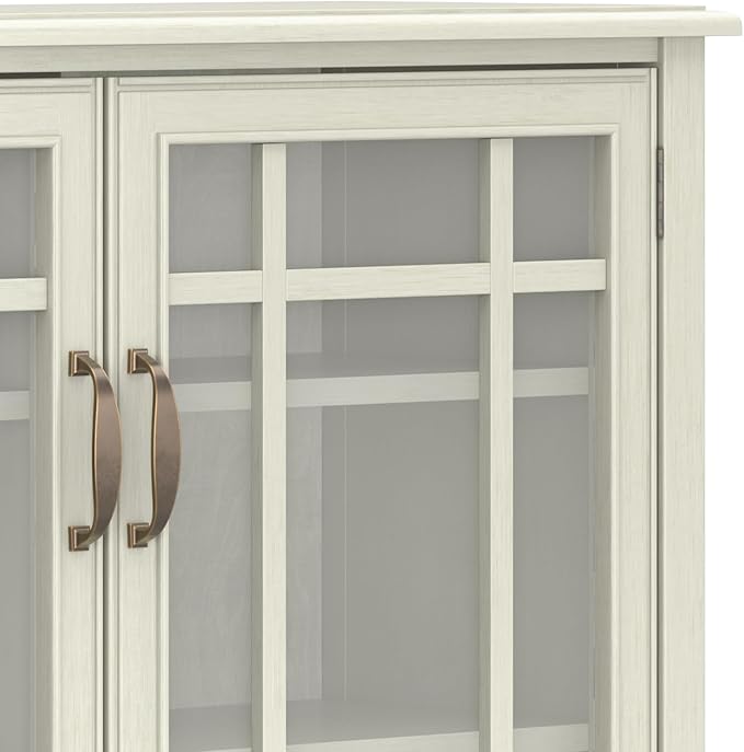 SIMPLIHOME Connaught SOLID WOOD 46 inch Wide Traditional Tall Storage Cabinet in Antique White for the Living Room, Entryway and Family Room
