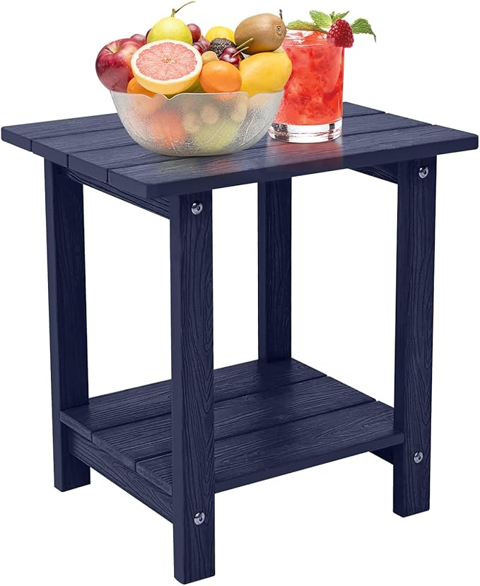 Melucivi Weather Resistant Outdoor Side Table, Double Small Adirondack Side Table for Adirondack Chair - Indoor Outdoor End Table, Patio Table for Pool, Deck and Porch (D Blue)