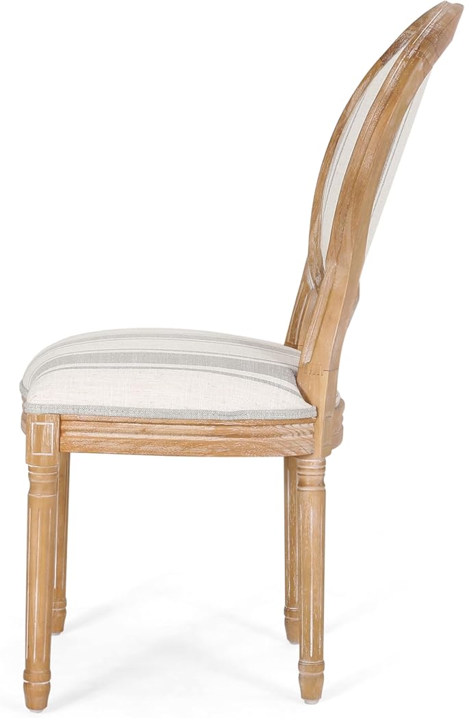 Christopher Knight Home Phinnaeus Dining Chair Set, Set of 4,Wood, Gray Stripes + Light Beige + Natural