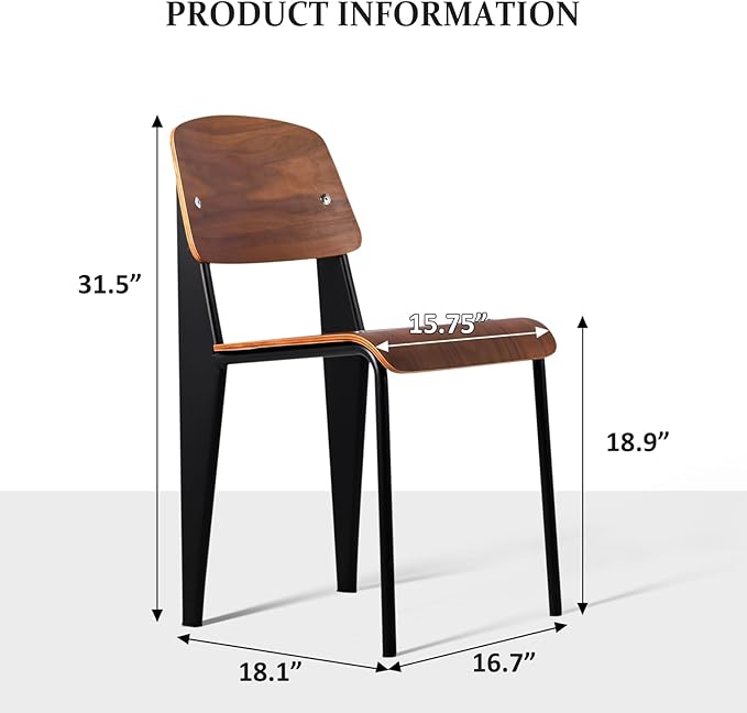 LOKKHAN Dining Chairs, Vintage Wood Metal Home Kitchen Breakfast Cafe Chairs, Backrest Stool, Study Chair, Modern Commercial Conference Restaurant Chairs, Walnut Seat-2-Pcs Set