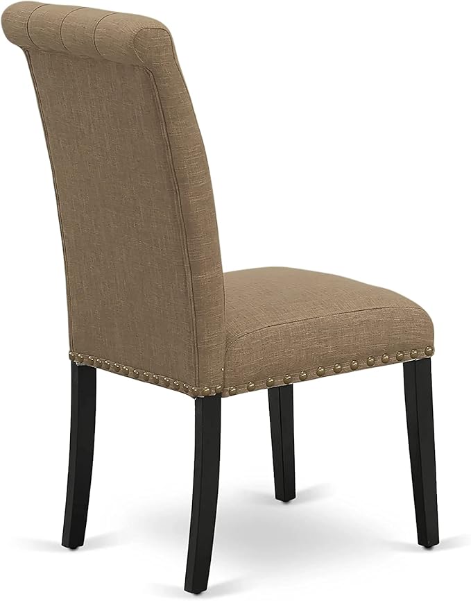 East West Furniture NOBR3-BLK-17 3 Piece Dining Room Table Set Contains a Rectangle Kitchen Table with Butterfly Leaf and 2 Light Sable Linen Fabric Parson Chairs, 32x54 Inch, Black
