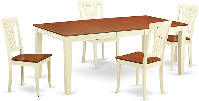 East West Furniture QUAV5-WHI-W 5 Piece Dining Room Table Set Includes a Rectangle Kitchen Table with Butterfly Leaf and 4 Dining Chairs, 40x78 Inch, Buttermilk & Cherry