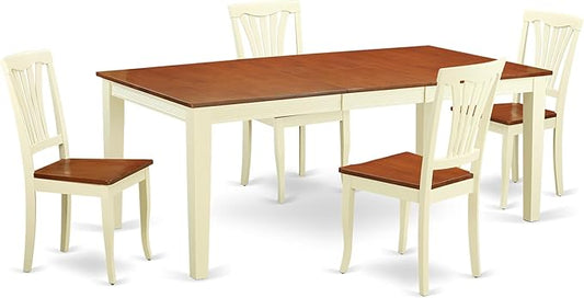 East West Furniture QUAV5-WHI-W 5 Piece Dining Room Table Set Includes a Rectangle Kitchen Table with Butterfly Leaf and 4 Dining Chairs, 40x78 Inch, Buttermilk & Cherry