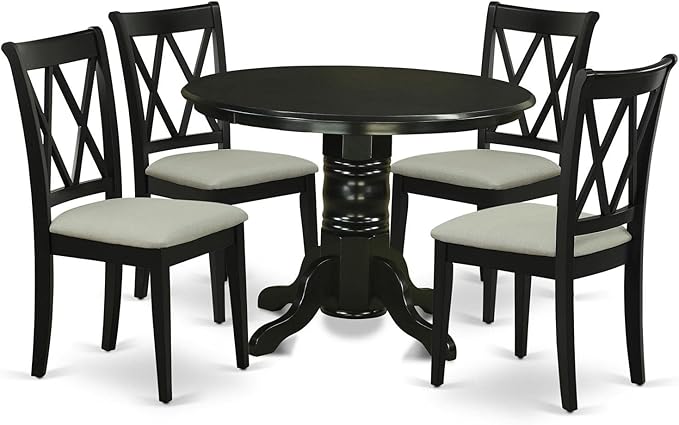 East West Furniture SHCL5-BLK-C 5 Piece Dinette Set for 4 Includes a Round Kitchen Table with Pedestal and 4 Linen Fabric Kitchen Dining Chairs, 42x42 Inch, Black