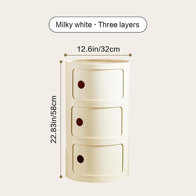 Round Nightstand with 3 Drawers, Modern Style Side Table, Multifunctional End Table Storage Cabinet for Living Room, Bedroom, Bathroom (White)