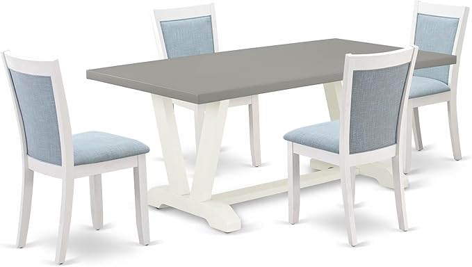 East West Furniture V097MZ015-5 5 Piece Kitchen Table Set for 4 Includes a Rectangle Dining Table with V-Legs and 4 Baby Blue Linen Fabric Parson Dining Chairs, 40x72 Inch, Multi-Color