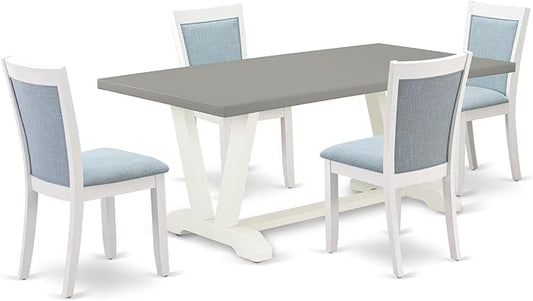East West Furniture V097MZ015-5 5 Piece Kitchen Table Set for 4 Includes a Rectangle Dining Table with V-Legs and 4 Baby Blue Linen Fabric Parson Dining Chairs, 40x72 Inch, Multi-Color