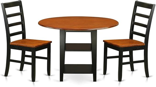 East West Furniture SUPF3-BCH-W 3 Piece Dining Room Furniture Set Contains a Round Kitchen Table with Dropleaf & Shelves and 2 Dining Chairs, 42x42 Inch, Black & Cherry