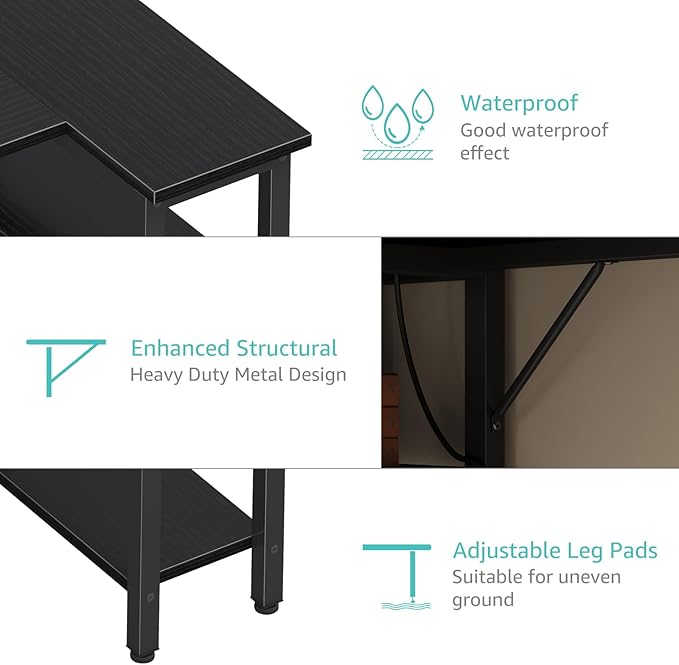 Lufeiya L Shaped Gaming Desk with Drawers & Storage Shelves, 63 Inch Corner Computer Desk with Power Outlet for Home Office Bedroom, L-Shaped Teen PC Desks with Fabric Drawer, Black