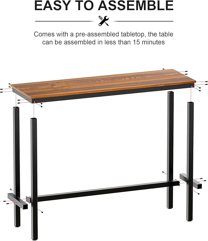 Teraves Bar Table, Bar Height Pub Table, Counter Height Table with Sturdy Metal Frame, Rectangular High Top Table for Kitchen & Dining, Living Room (55.11", Teak)