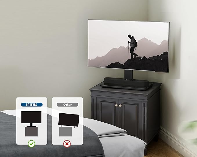 FITUEYES Universal TV Stand, Swivel TV Table Stands for 27-55 Inch Flat Screen, Tabletop TV Stand with Mount for Bedroom/Living Room, Height Adjustable, Holds up to 88 lbs, Glass Base, Black