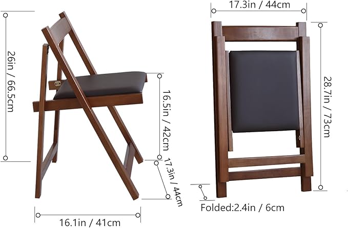 Walnut Round Folding Dining Table with 2 Chairs, Walnut Solid Wood Folding Chair Set of 2, Space Saving Foldable Dining Table with 2 Chairs