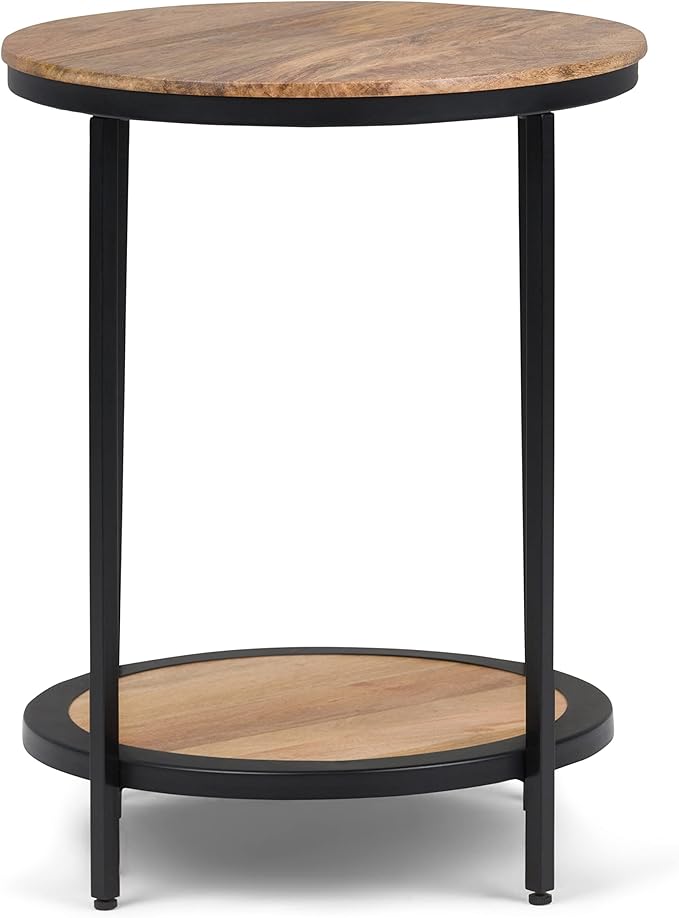 SIMPLIHOME Jenna Industrial 18 inch Wide Metal Round Accent Side Table in Natural for the Living Room and Bedroom