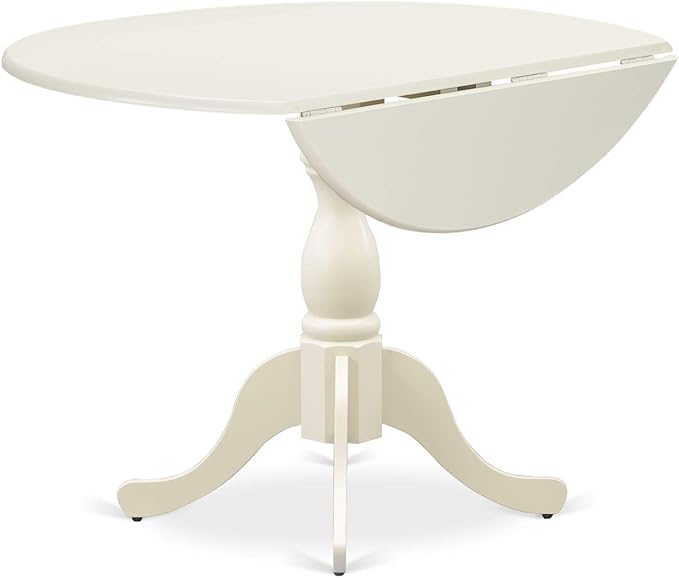 East West Furniture DMAB3-LWH-02 3 Piece Dining Table Set Contains a Round Dining Room Table with Dropleaf and 2 Light Beige Linen Fabric Upholstered Chairs, 42x42 Inch, Linen White