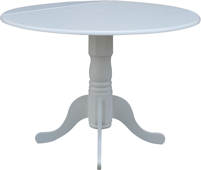 IC International Concepts, 42" Round Dual Drop Leaf Pedestal Dining Table, Solid Real Wood, Sturdy Parawood, White