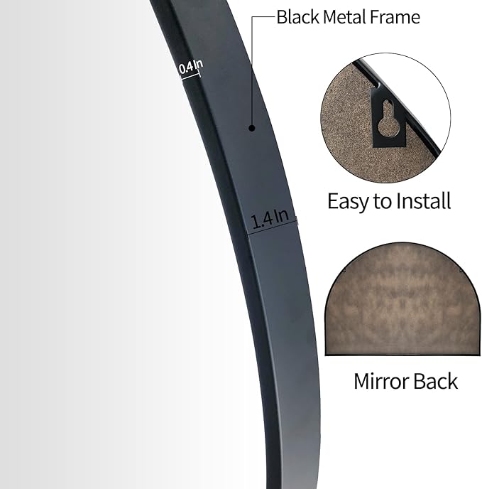 WAMIRRO Minimalist Black Arched Mirror,Window Pane Farmhouse Wall Mirrors Decor for Wall Mounted,28"X20"