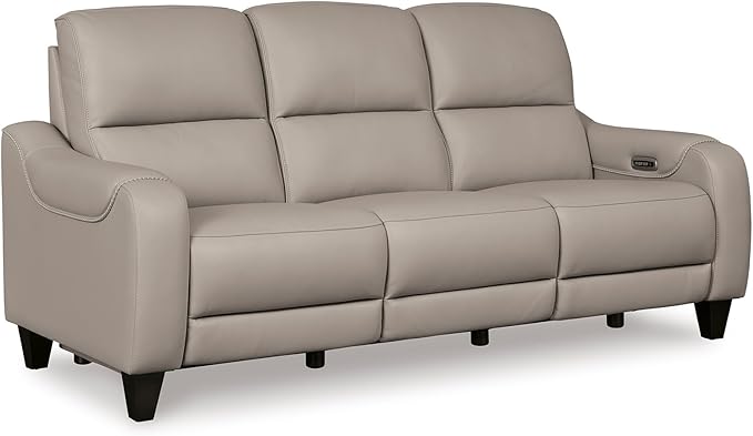 Signature Design by Ashley Mercomatic Casual Leather Match Wall Hugger Power Reclining Sofa with Adjustable Headrest and USB Ports, Light Gray