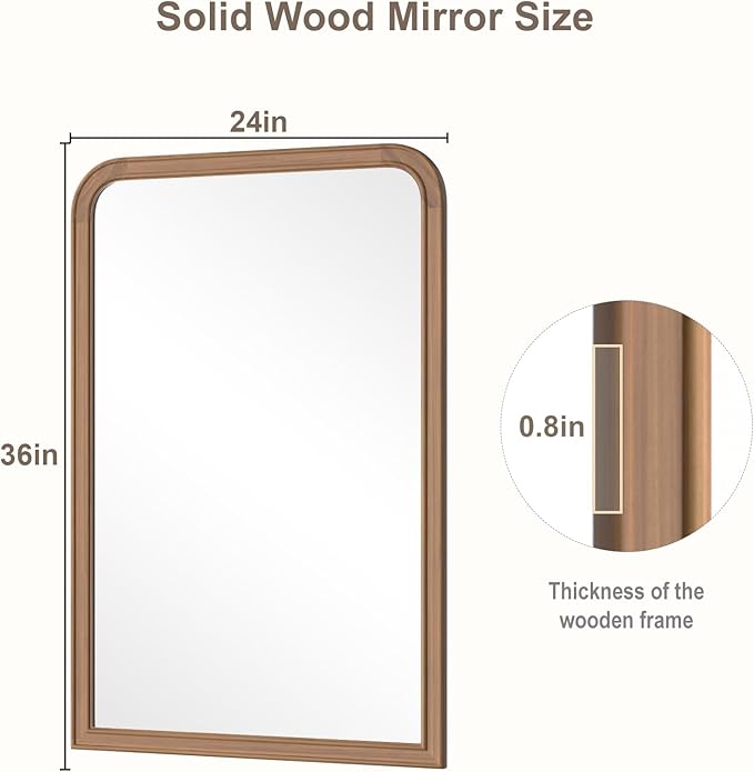 WallBeyond Wood Bathroom Mirrors for Wall Mounted, 24" x 36" Rustic Wood Frame Wall Mirrors Decorative for Living Room or Bedroom Vanity Mirror, Honey-Colored